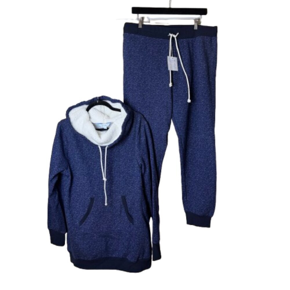 PAJAMAGRAM Loungewear Set NWT Blue with Fleece Cowl Size Large